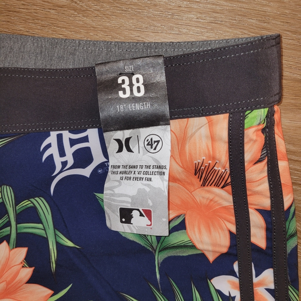 Hurley Phantom '47 MLB Detroit Tigers Swim Board Shorts Mens Size 38 18" Length - Picture 7 of 7